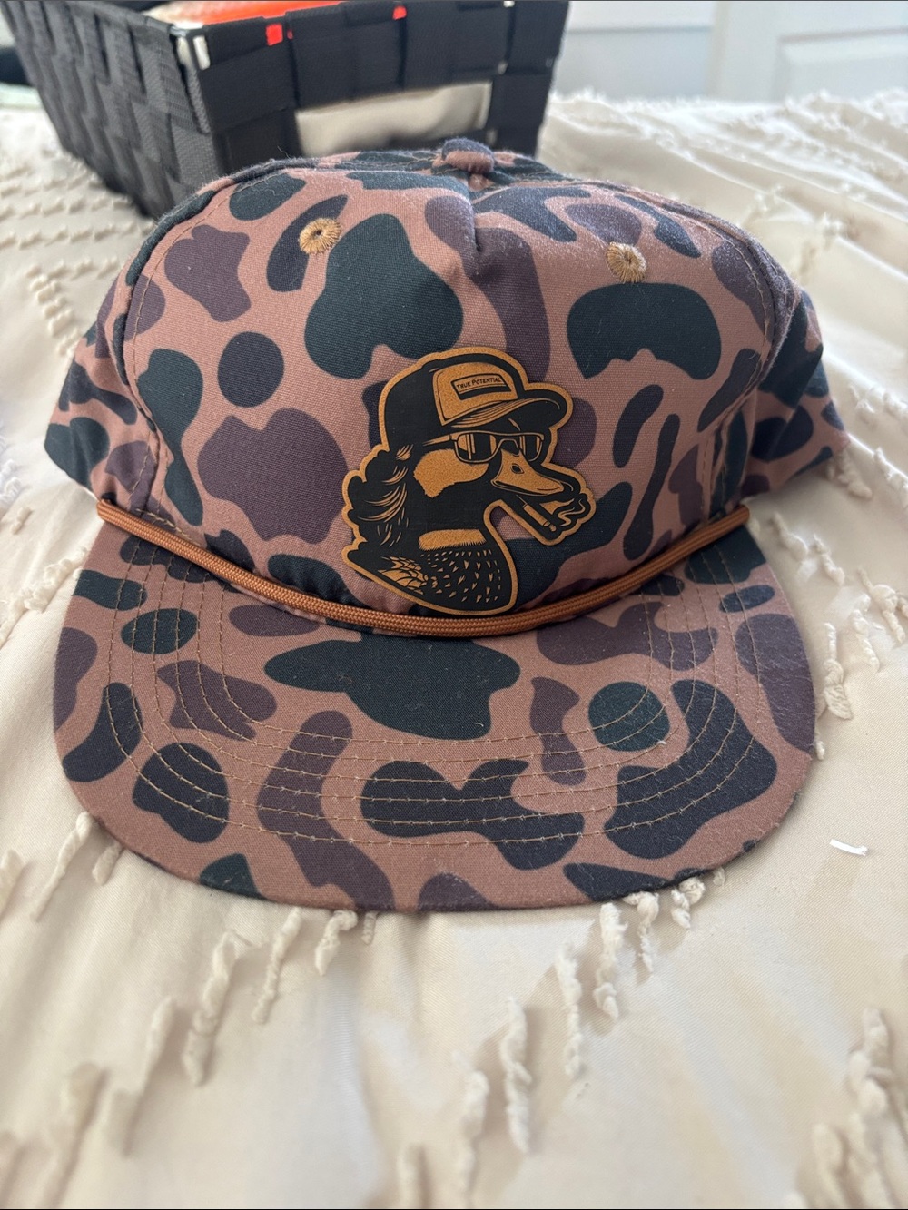 Duck Patch Camo Trucker Hat in Brown and Black